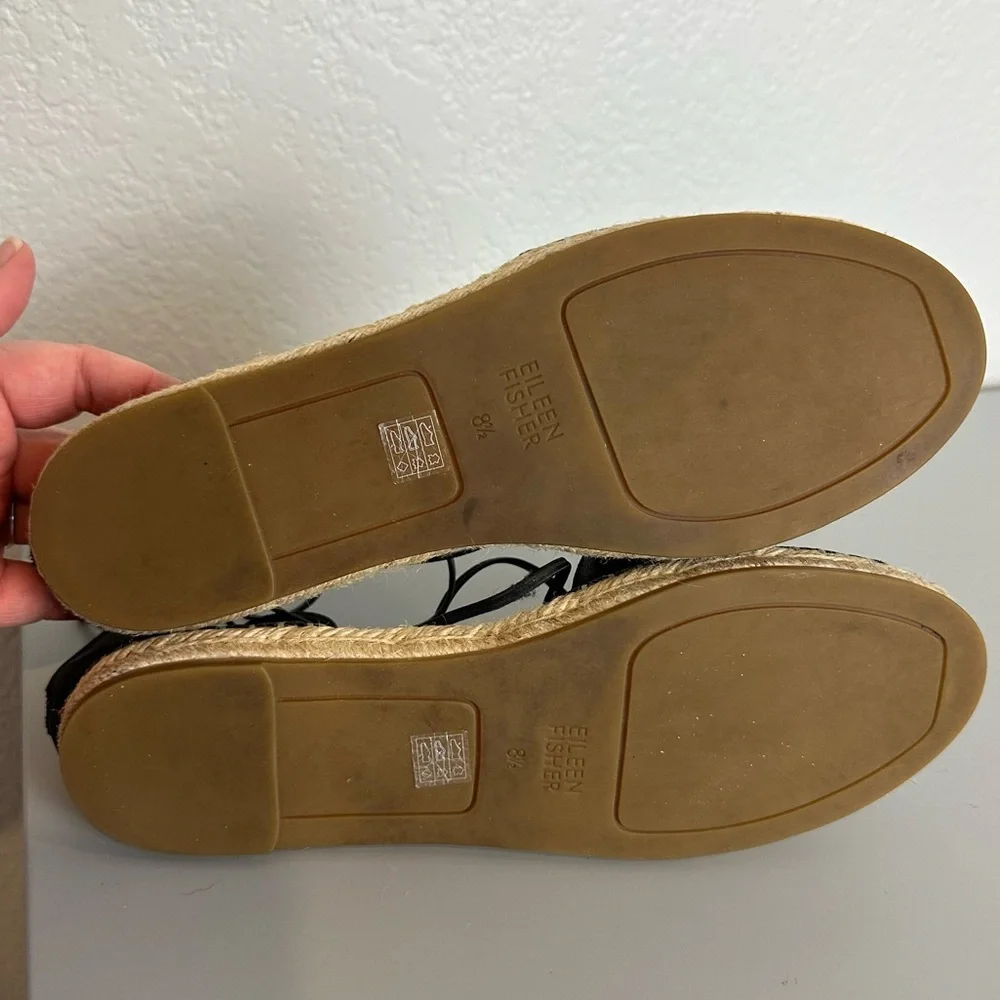 Eileen Fisher Black Leather Strappy Espadrilles